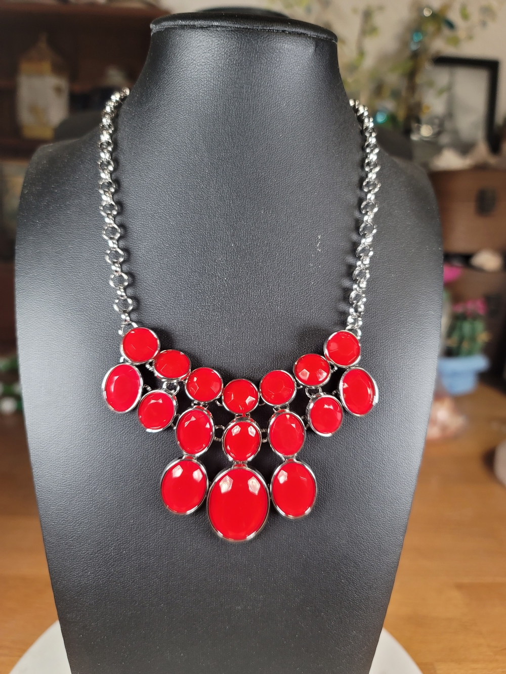 paparazzi Red Statement Bib Necklace with Silver-Tone Chain